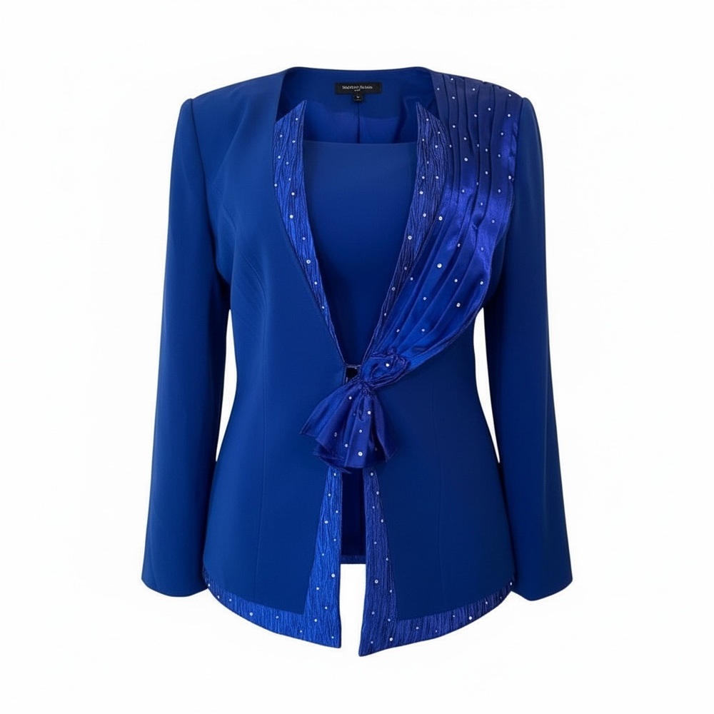 Vtg! Royal Blue Women's Blazer with Scarf Detail